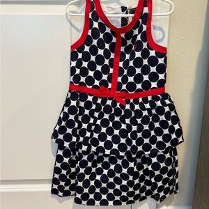 Nautica Navy Polka Dot Tiered Dress with Red Trim